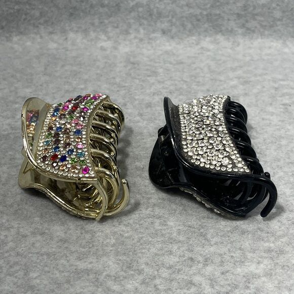 Hair Claw Clips Mix Lot of 7 Medium Pearl Barrettes Good Quality Mix Rhinestones - Picture 11 of 16